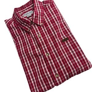 Carhartt Button Down Mens XL Red Plaid Short Sleeve S114INR Cotton Work Shirt F6